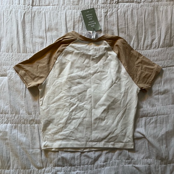 Short Sleeve Beige and White Baseball Tee - Picture 2 of 2